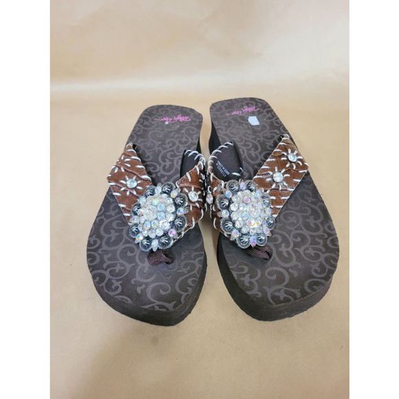 Women's Blazin Roxx Megan Whipstitch Flip Flops Sandals Brown Sizes 7&8 *read* - Picture 1 of 6